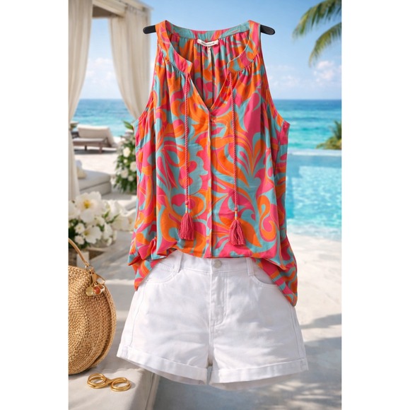 Rose & Olive Tops - NWT Rose + Olive Colorful Tropical Print Sleeveless Blouse |Vacation Size Large
